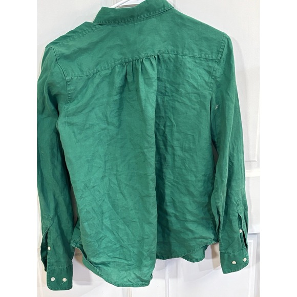 Lauren Ralph Lauren Women Green 100% Linen Button Up Shirt Lightweight M - Picture 2 of 8